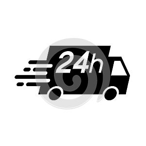 Shipping fast delivery 24h truck icon symbol, Pictogram flat design for apps and websites