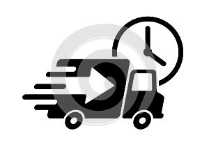 Shipping fast delivery arrow truck with clock icon symbol, Pictogram flat design for apps and websites