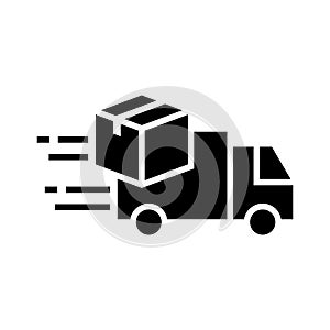 Shipping fast delivery truck with box icon symbol, Pictogram silhouette design for apps and websites