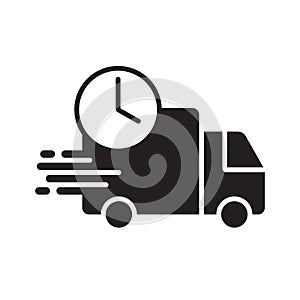 Shipping fast delivery truck with clock icon symbol, Pictogram flat design for apps and websites