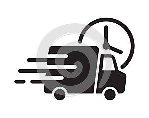 Shipping fast delivery truck with clock icon symbol  Pictogram flat design for apps and websites  Vector illustration.