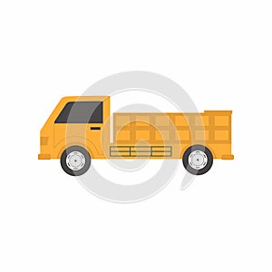 Shipping fast delivery vehicle truck isolated on white background. Yellow retro cargo trucks transportation for delivery service