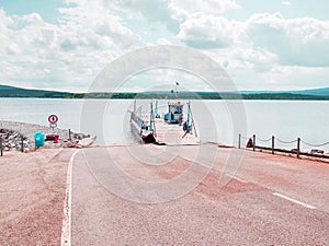 Shipping on Ferry Boat Ship with open Ramp and empty Car