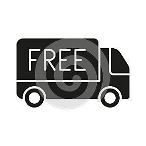 Shipping Free Of Charge Silhouette Icon. Free Delivery Service Glyph Pictogram. Fast Shipment Van Solid Sign. Express