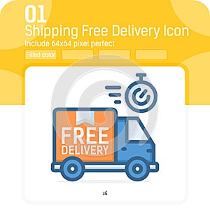 Shipping free delivery icon with outline color style isolated on white background. Vector illustration truck or van symbol icon