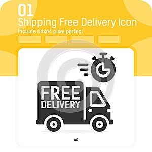 Shipping free delivery premiun icon with flat style isolated on white background. Vector illustration truck or van symbol