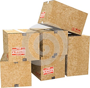 Shipping Freight Cardboard Boxes, Isolated