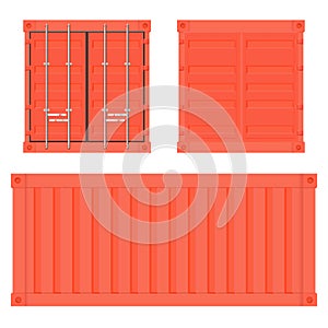 Shipping freight container. Red intermodal container. Set