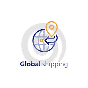 Shipping globally, international shipment concept, delivery line icon