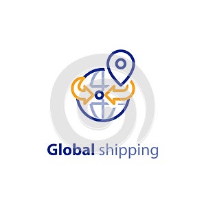 Shipping globally, international shipment concept, delivery line icon