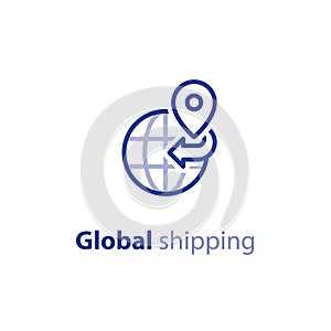 Shipping globally, international shipment concept, delivery line icon