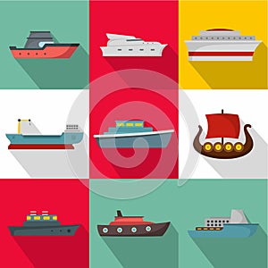 Shipping industry icons set, flat style