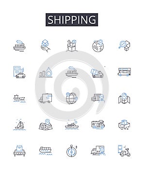 Shipping line icons collection. Automation, Digitization, Efficiency, Technology, Workflow, E-governance, Software