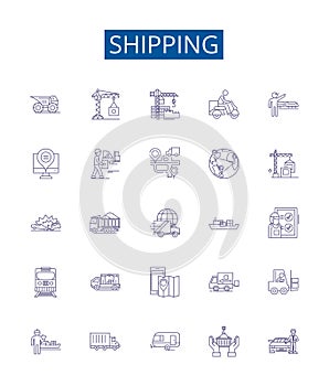 Shipping line icons signs set. Design collection of Dispatch, Delivery, Logistics, Freight, Transit, Sent, Vessel, Cargo