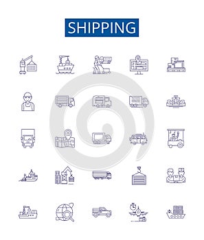 Shipping line icons signs set. Design collection of Dispatch, Delivery, Logistics, Freight, Transit, Sent, Vessel, Cargo