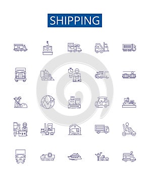 Shipping line icons signs set. Design collection of Dispatch, Delivery, Logistics, Freight, Transit, Sent, Vessel, Cargo