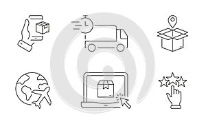 Shipping Logistic Line Icon Set. Online Delivery Service Linear Pictogram. Shipment Truck, Order Purchase Outline Symbol