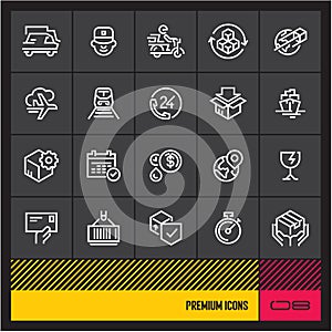 Shipping and Logistic line vector icons set. Parcel delivery related vector icons.