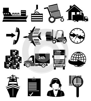 Shipping packaging and delivery icons set