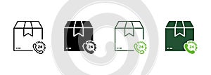 Shipping Parcel Box Around the Clock Silhouette and Line Icon. Fast Delivery Service 24 Hours 7 Days Pictogram