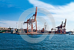 Shipping port and cranes