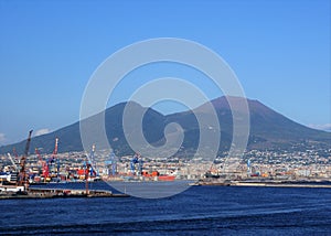 Shipping port with Mt. Vesuvius in background