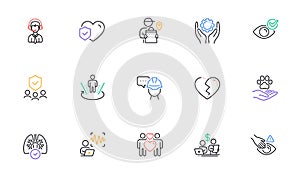 Shipping support, Delivery man and Lungs line icons for website, printing. For design. Vector