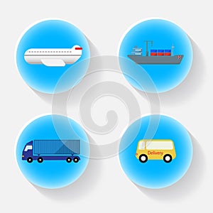 Shipping transportation blue icon with shadow
