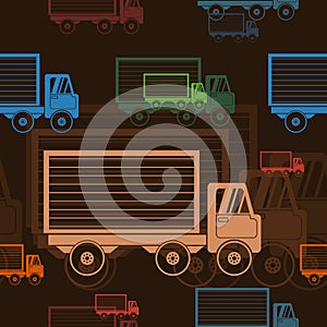 Shipping Truck Vector Illustration With Dark Background Seamless Pattern