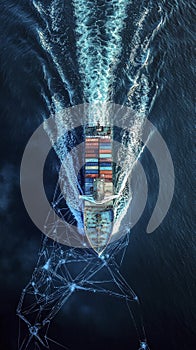 Shipping vessel pioneers through a networked marine path photo