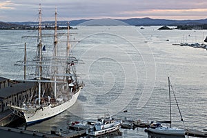 Ships at Aker Brygge in Oslo, Norway photo