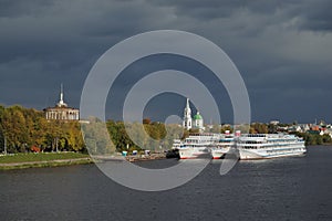 Ships anchored near quiet town