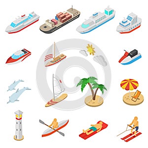 Ships and beach vacation icons set