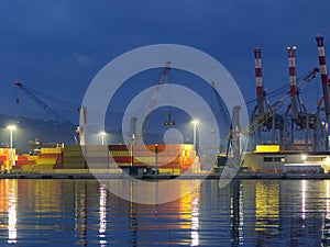 Ships being loaded by gantry cranes at La Spezia