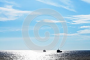 Ships in Black Sea in blue evening