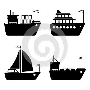 Ships, boats, cargo, logistics, transportation and shipping icons