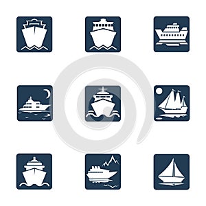 Ships, boats, cargo shipping icons