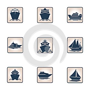 Ships, boats, cargo shipping icons