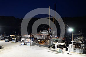 Ships and boats at Kolymbia Harbor in the evening, Rhodes, Greece