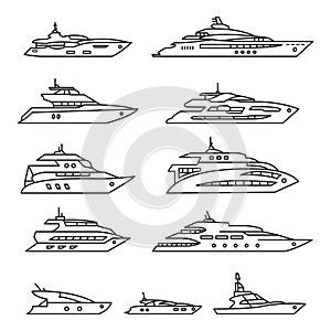 Ships and boats set, Yacht thin line icon set. Vector.