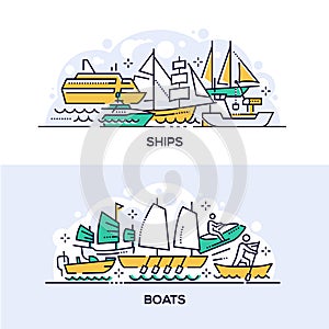 Ships and boats vector banner templates set