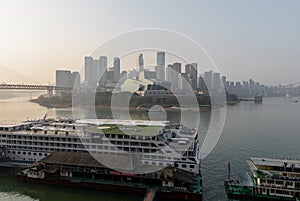 Ships at Chaotianmen Dock where Jialing River left joins Yangtze River photo