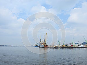 Ships and crane in port, Lithuania