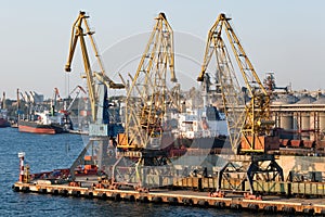 Ships and cranes in seaport