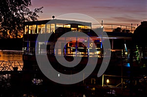 Ships at Danube river by night