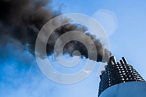 Ships funnel emitting black smoke