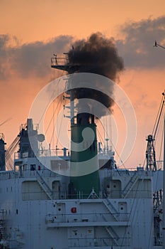 Ships funnel emitting black smoke