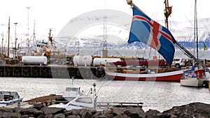 Ships harbor iceland flag