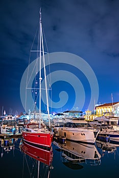 Ships in the harbor in the summer night. Black Sea, Sochi, Europe