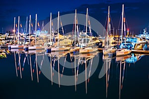 Ships in the harbor in the summer night. Black Sea, Sochi, Europe